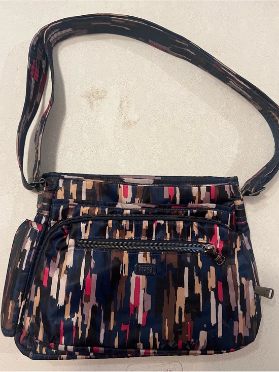lug Handbags - Lug Shoulder Bag Women Zipper Pockets Lined Multicolor Geometric Pattern